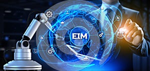 EIM Enterprise information management business and industrial technology concept. 3d render cobot robotic arm photo