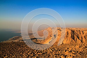 Ein Gedi Kibbuts and reserve near Dead Sea, Israel at sunrise.