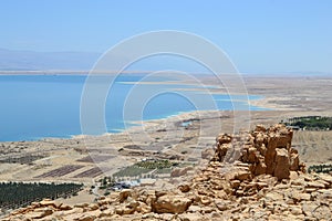 Ein Gedi, waterfall and oasis in Judean desert, view of Dead Sea, ISRAEL