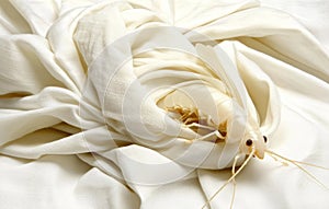 Ein Makrofoto eines Silberfischchens auf einem Fliesenboden