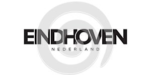 Eindhoven in the Netherlands emblem. The design features a geometric style, vector illustration with bold typography in a modern