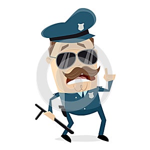 Cartoon policeman with truncheon is giving important information photo