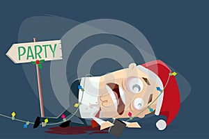 Cartoon illustration of a drunken man leaving the christmas party photo