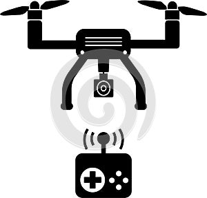 Black Drone Icon with Remote Control