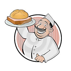 Cartoon logo of a butcher serving German specialty food meatloaf called LeberkÃÂ¤se photo