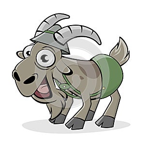 Funny cartoon illustration of a happy bavarian goat in lederhosen photo