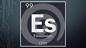 Einsteinium chemical element symbol on dark abstract background