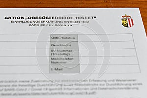 Declaration of consent for the Corona antigen rapid test in Austria, Europe photo