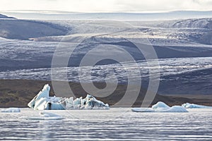 Eisberg in lagoon with glacier background, Iceland photo
