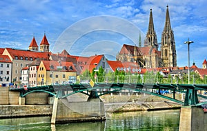 Eiserne Brucke, a bridge across Danube in Regensburg, Germany