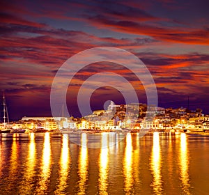 Eivissa Ibiza town downtown at sunset in Balearic