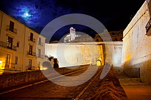 Eivissa Ibiza town with night moon castle entrance photo