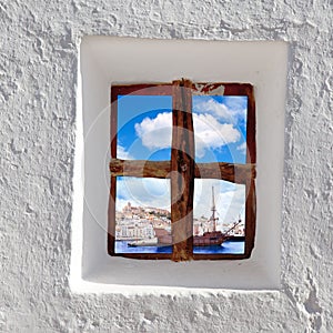 Eivissa Ibiza town view through window