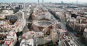 Eixample district and La Monumental, bullfighting arena of Barcelona, Catalonia, Spain