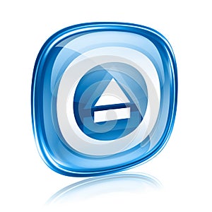 Eject icon blue glass, isolated