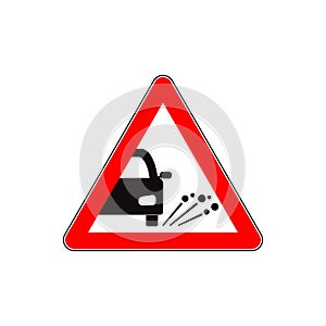 Ejection of gravel road sign flat illustration