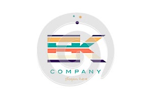 ek e k line stripes pastel color alphabet letter logo icon template vector