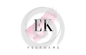EK E K Watercolor Letter Logo Design with Circular Brush Pattern