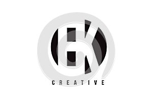 EK E K White Letter Logo Design with Circle Background.