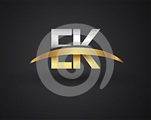 EK initial logo company name colored gold and silver swoosh design. vector logo for business and company identity