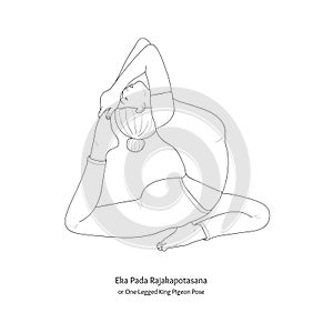 Eka Pada Rajakapotasana or One-Legged King Pigeon Pose. Vector