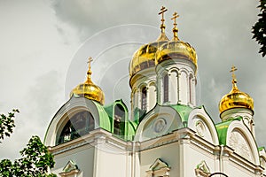Ekaterina's cathedral with Golden domes. Pushkin. Russia