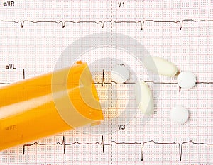 EKG, Heart Pills, And Bottle