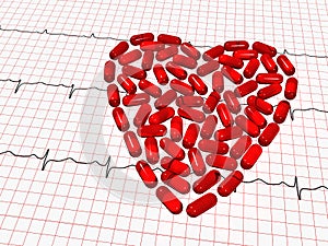 Ekg paper and red tablets heart photo