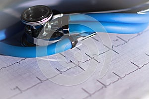 Ekg and stethoscope with bright vignetting