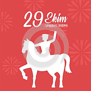 29 ekim Cumhuriyet Bayrami kutlu olsun, turkey republic day, military riding horse on red background