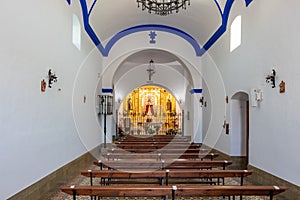 El Almendro, Huelva, Spain - March 13, 2021: Inside of Nuestra SeÃÂ±ora de Piedras Albas hermitage, located in the Prado de Osma photo