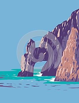 El Arco or the Arch of Cabo San Lucas in Mexico WPA Art Deco Poster