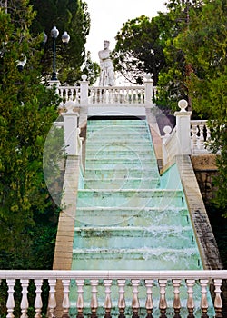 Fountain and El Batallador statue in Parque Grande or Jose Antonio Labordeta park in Zaragoza, Spain photo
