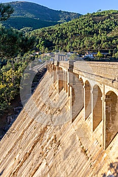 El Burguillo Reservoir (Embalse de El Burguillo) dam on Alberche River, Avila, Spain