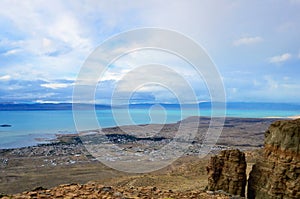 El Calafate top view. Evening sunset nature landscape magic dreamy cloud on the sky in Patagonia