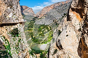 El Caminito Del Rey - mountain path along steep cliffs in gorge Chorro, Andalusia, Spain