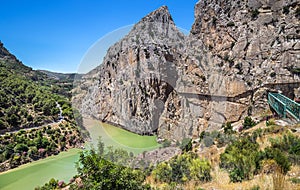 El Caminito del Rey with train iron bridge in Malaga, Spain photo