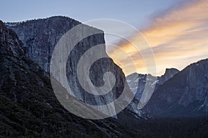 El Capitan as seen from Yosemite Valley Tunnel View and sunrise in the morning, California