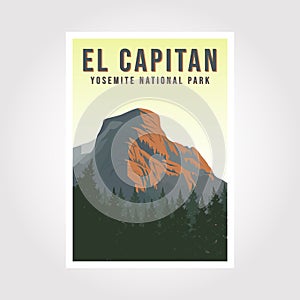 el capitan in yosemite vintage poster illustration design, yosemite travel print national park design