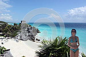 El Castillo the castle, the Caribbean & a Lady in Bikini