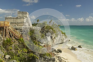 El Castillo is pictured in Mayan ruins of Ruinas de Tulum (Tulum Ruins) in Quintana Roo, Yucatan Peninsula, Mexico.