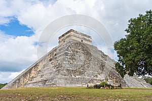 El Castillo pyramid Temple of Kukulcan. General view. Architecture of ancient mayan civilization. Chichen Itza archeological sit