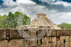 El Castillo pyramid Temple of Kukulcan. General view. Architecture of ancient mayan civilization. Chichen Itza archeological sit