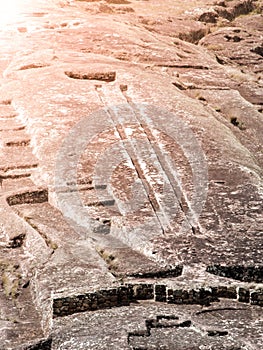 El Fuerte de Samaipata. Close-up view of mystical rock carvings in Pre-Columbian archaeological site, Bolivia, South photo