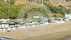 El Garraf beach with typical booths, Barcelona