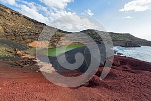 El Golfo green lake and volcanic coastline, Lanzarote, Spain