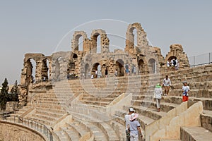 EL JEM, TUNISIA - JULY 22, 2018: The third largest Roman amphitheatre and the best preserved in Africa