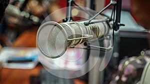 Professional microphone ready on a radio station photo