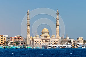 El Mina Masjid Mosque in Hurghada, a view from the sea, Egypt photo