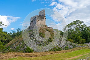 El Mirador, a pyramid-like structure surmounted by a temple in Labna mayan archaeological site. Yucatan.